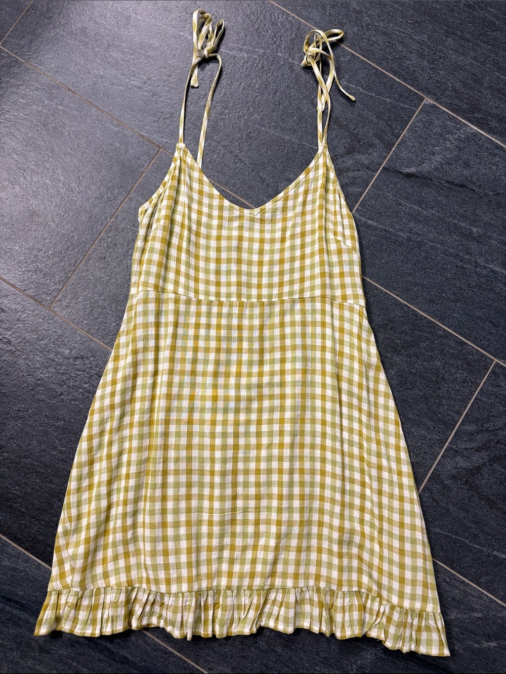 Billabong Yellow Gingham Tie-Strap Mini Dress